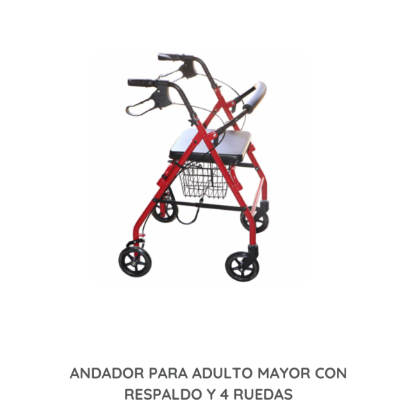 ANDADOR PARA ADULTO MAYOR CON RESPALDO Y 4 RUEDAS